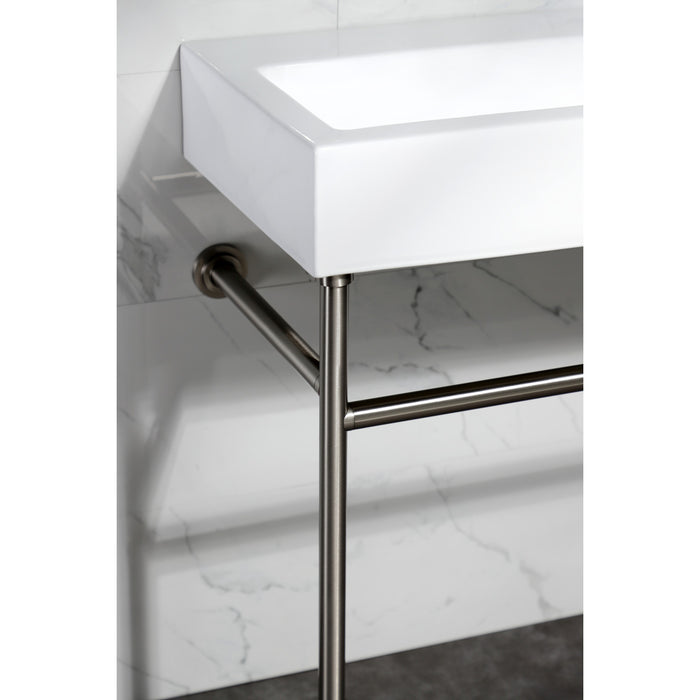 Kingston Brass VPB3917H8ST New Haven 39" Porcelain Console Sink with Stainless Steel Legs, White/Brushed Nickel