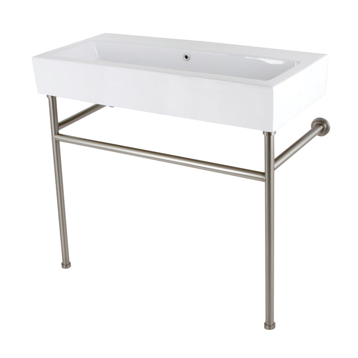 Fauceture VPB3917H8ST New Haven 39" Porcelain Console Sink with Stainless Steel Legs, White/Brushed Nickel