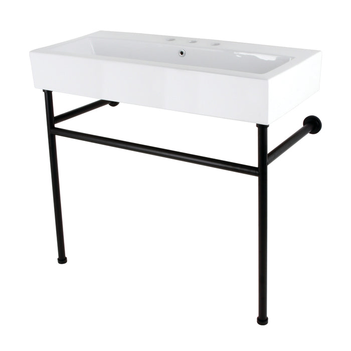 Fauceture VPB3917W0ST New Haven 39" Porcelain Console Sink with Stainless Steel Legs (8" Centers), White/Polished Chrome