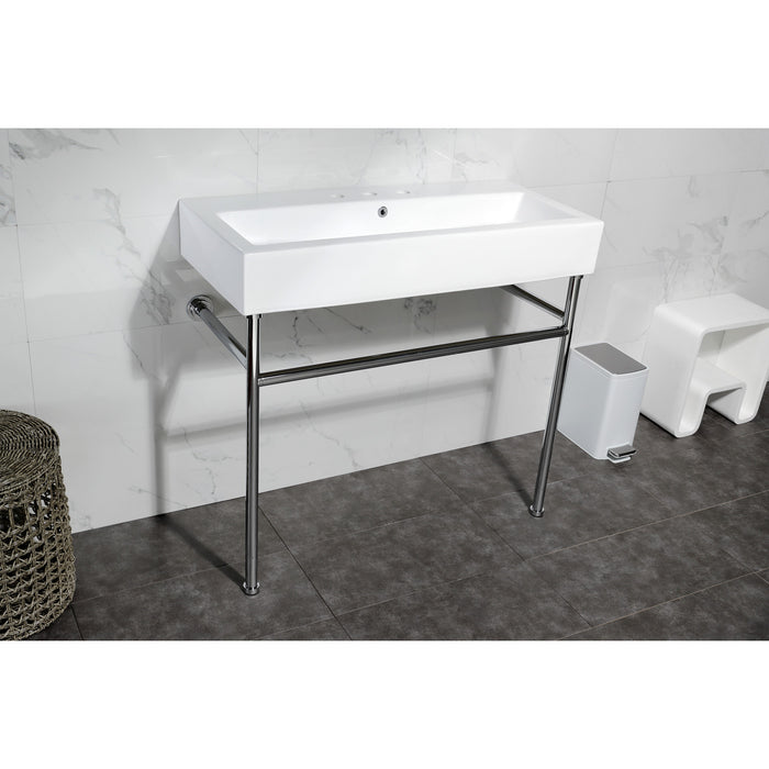 Kingston Brass VPB3917W1ST New Haven 39" Porcelain Console Sink with Stainless Steel Legs (8-Inch, 3-Hole), White/Polished Chrome