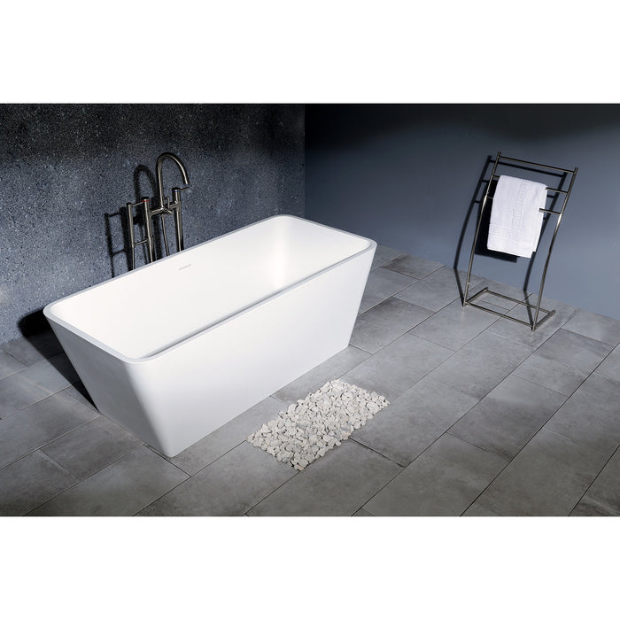 Aqua Eden VRTSQ592722 Arcticstone 59-Inch Solid Surface White Stone Freestanding Tub with Drain, Matte White
