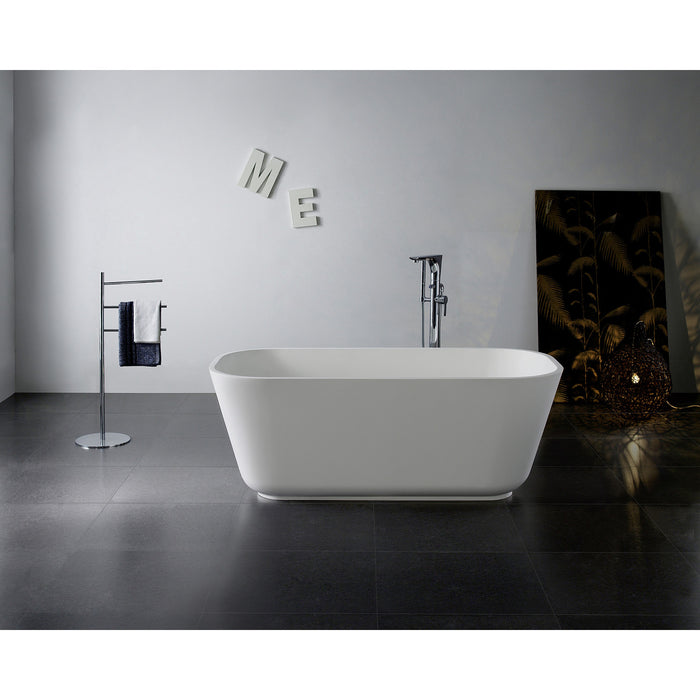 Aqua Eden VRTSQ653124 Arcticstone 65-Inch Solid Surface White Stone Freestanding Tub with Drain, Matte White