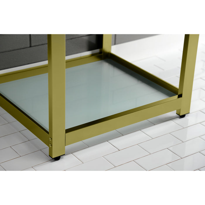 Kingston Brass VWP2522B7 Quadras 25" Ceramic Console Sink with Steel Base and Glass Shelf (1-Hole), White/Brushed Brass