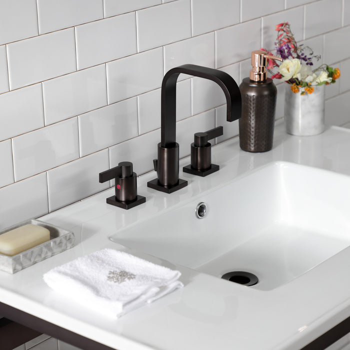 Fauceture VWP3722W8A5 Quadras 37-Inch Ceramic Console Sink (8-Inch, 3-Hole), White/Oil Rubbed Bronze